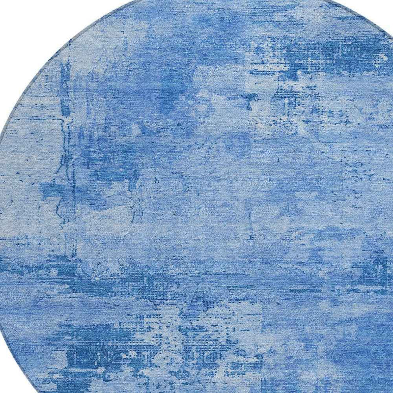 8' Navy Blue And Ivory Round Abstract Washable Indoor Outdoor Area Rug