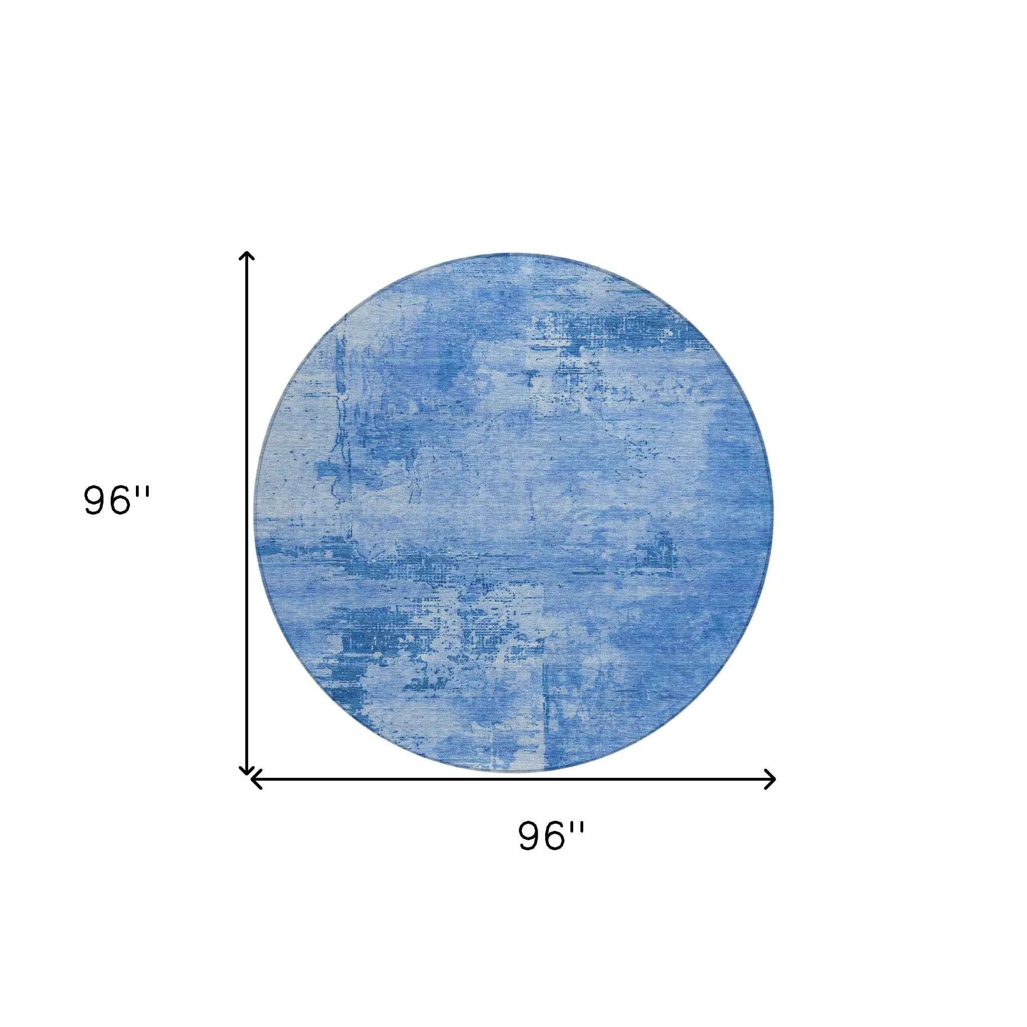 8' Navy Blue And Ivory Round Abstract Washable Indoor Outdoor Area Rug