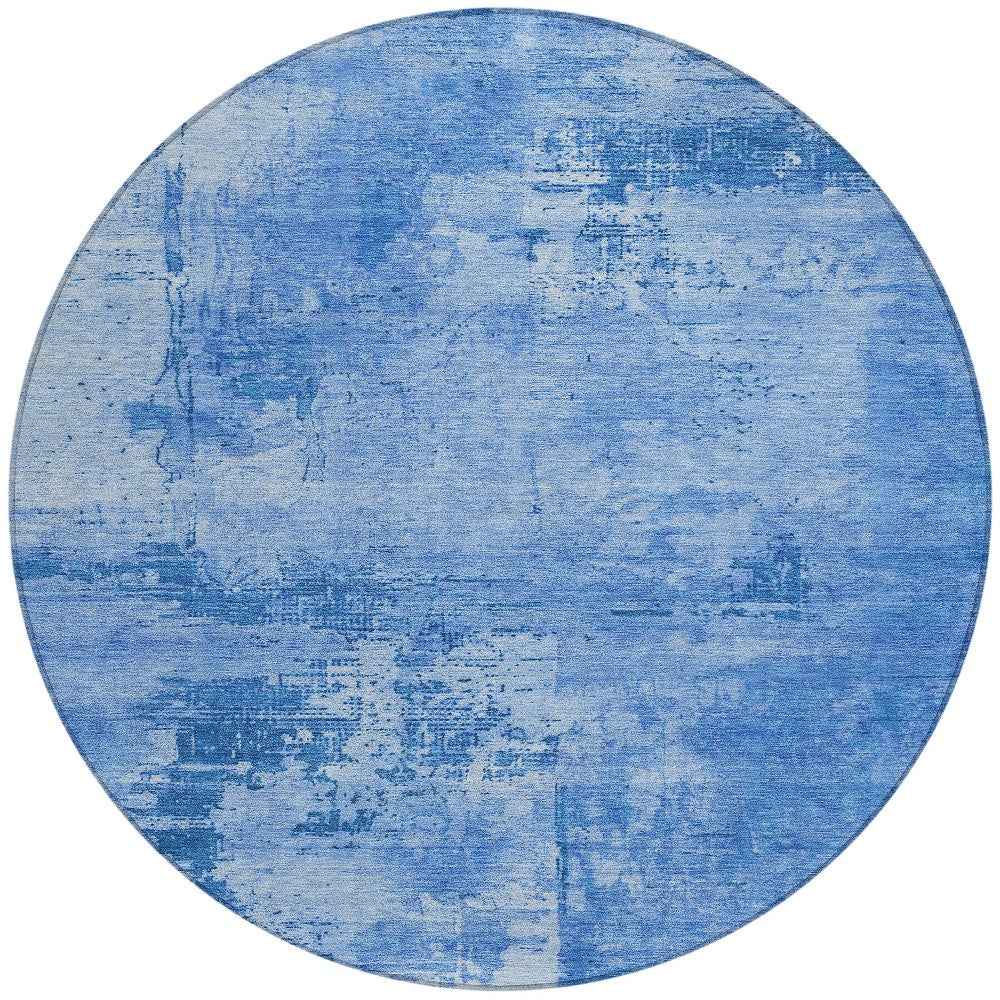 8' Navy Blue And Ivory Round Abstract Washable Indoor Outdoor Area Rug