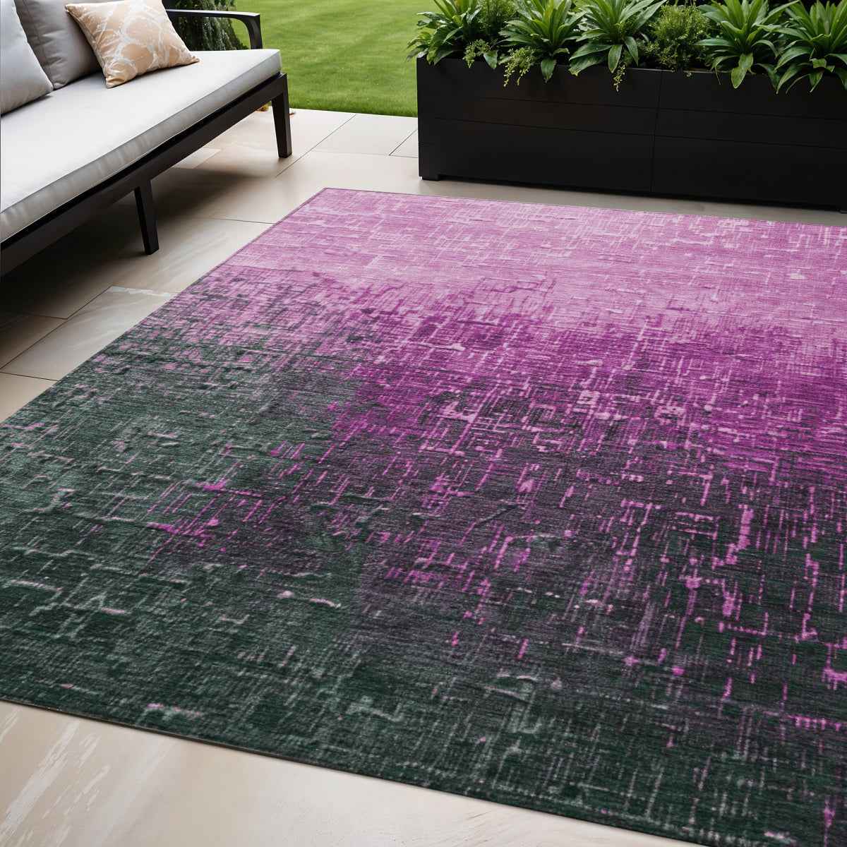 5' X 8' Blush And Dark Gray Ombre Washable Indoor Outdoor Area Rug