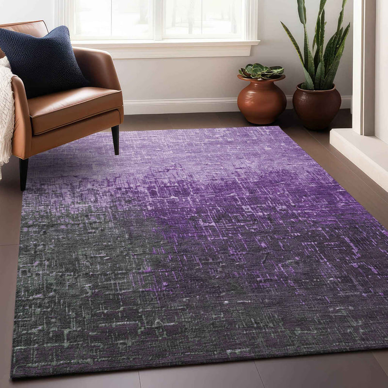 5' X 8' Purple And Dark Gray Ombre Washable Indoor Outdoor Area Rug
