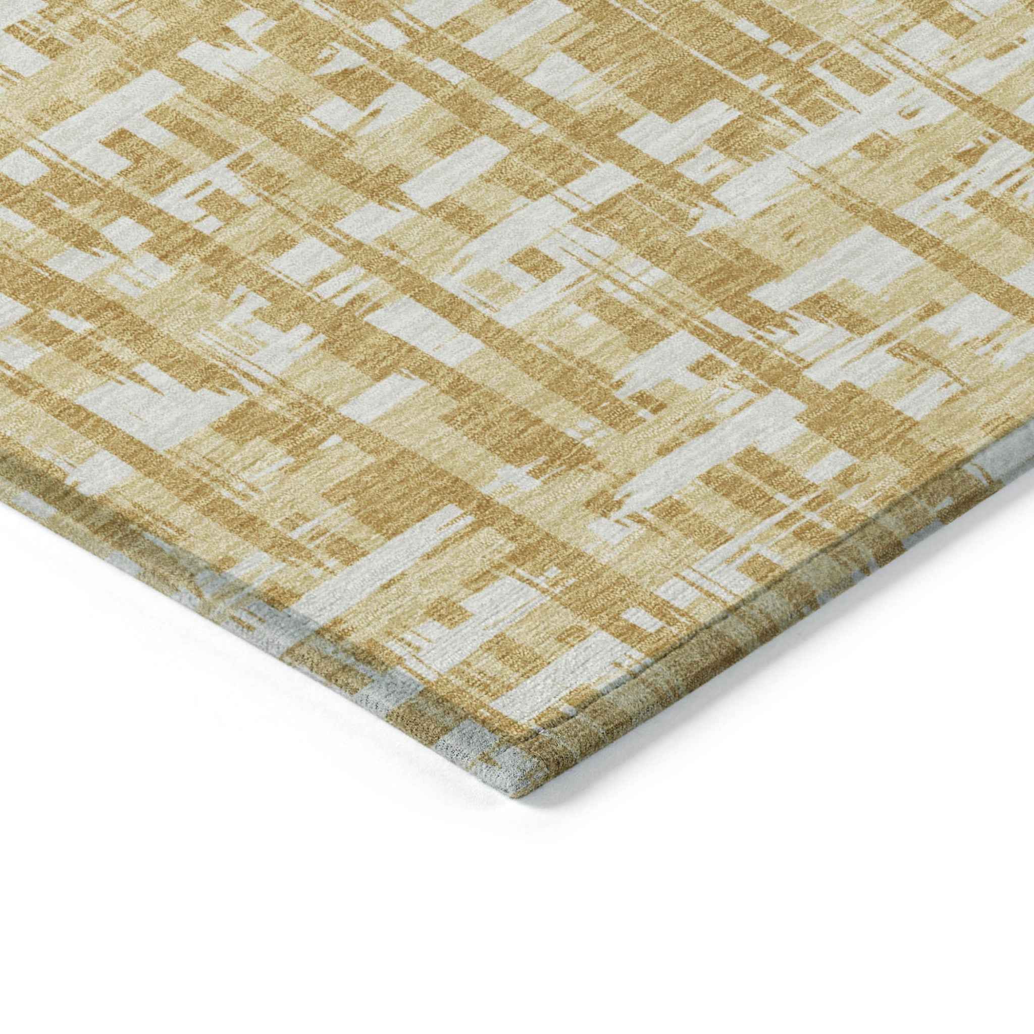 8' X 10' Gold Brown And Beige Abstract Washable Indoor Outdoor Area Rug