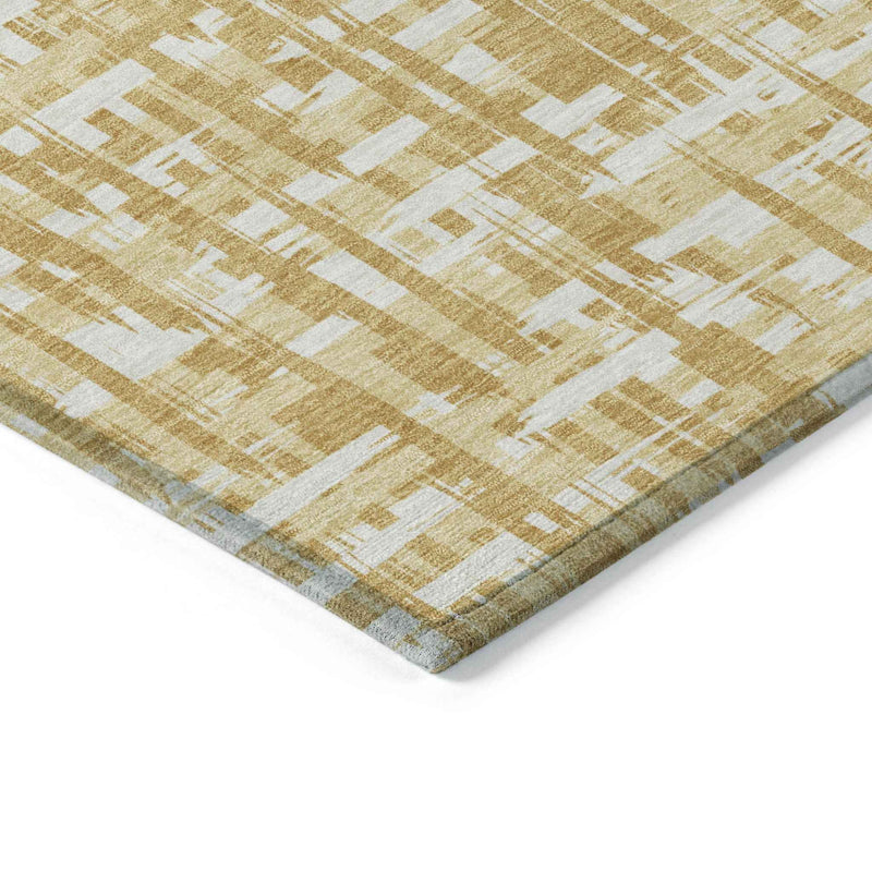 8' X 10' Gold Brown And Beige Abstract Washable Indoor Outdoor Area Rug
