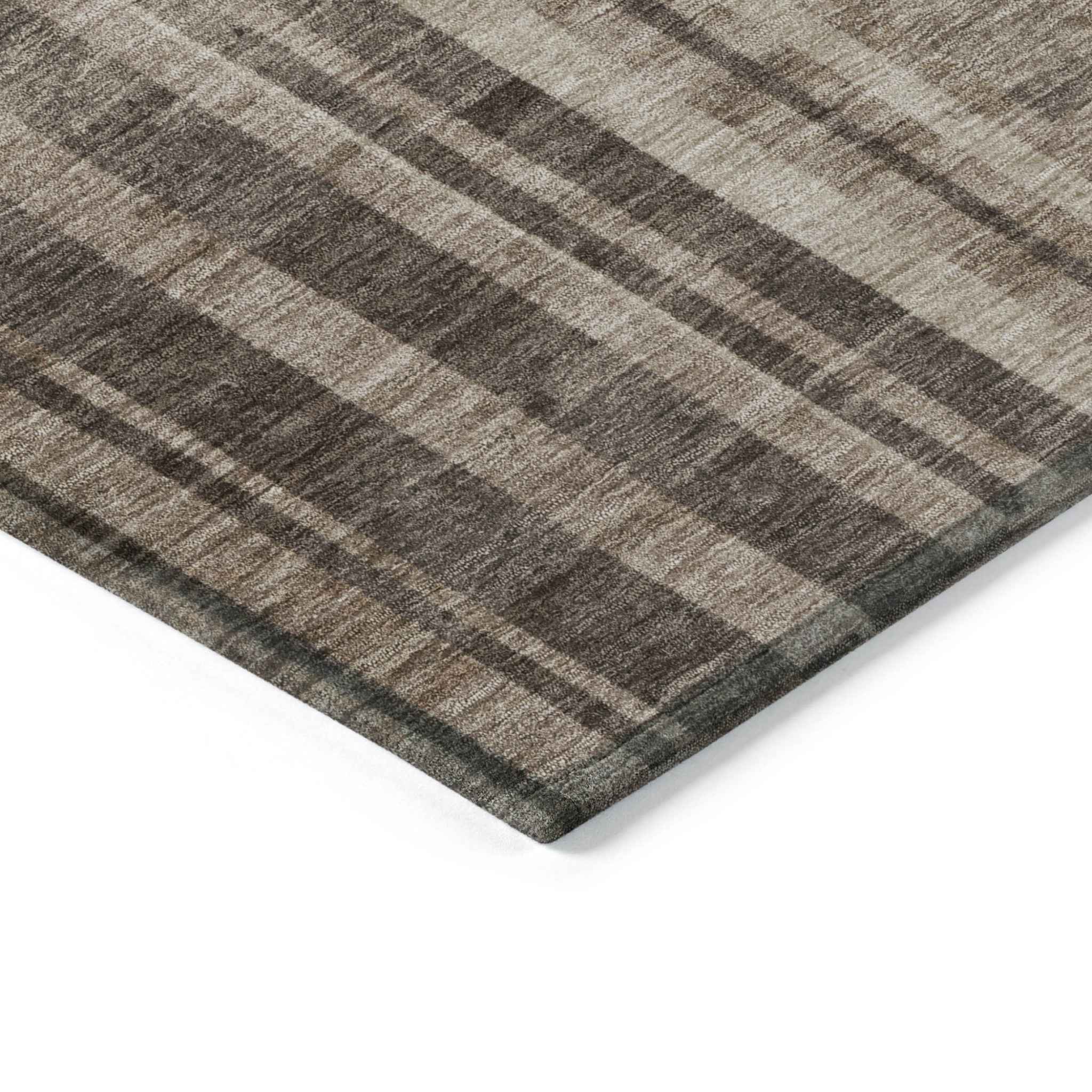 8' X 10' Brown And Beige Striped Washable Indoor Outdoor Area Rug