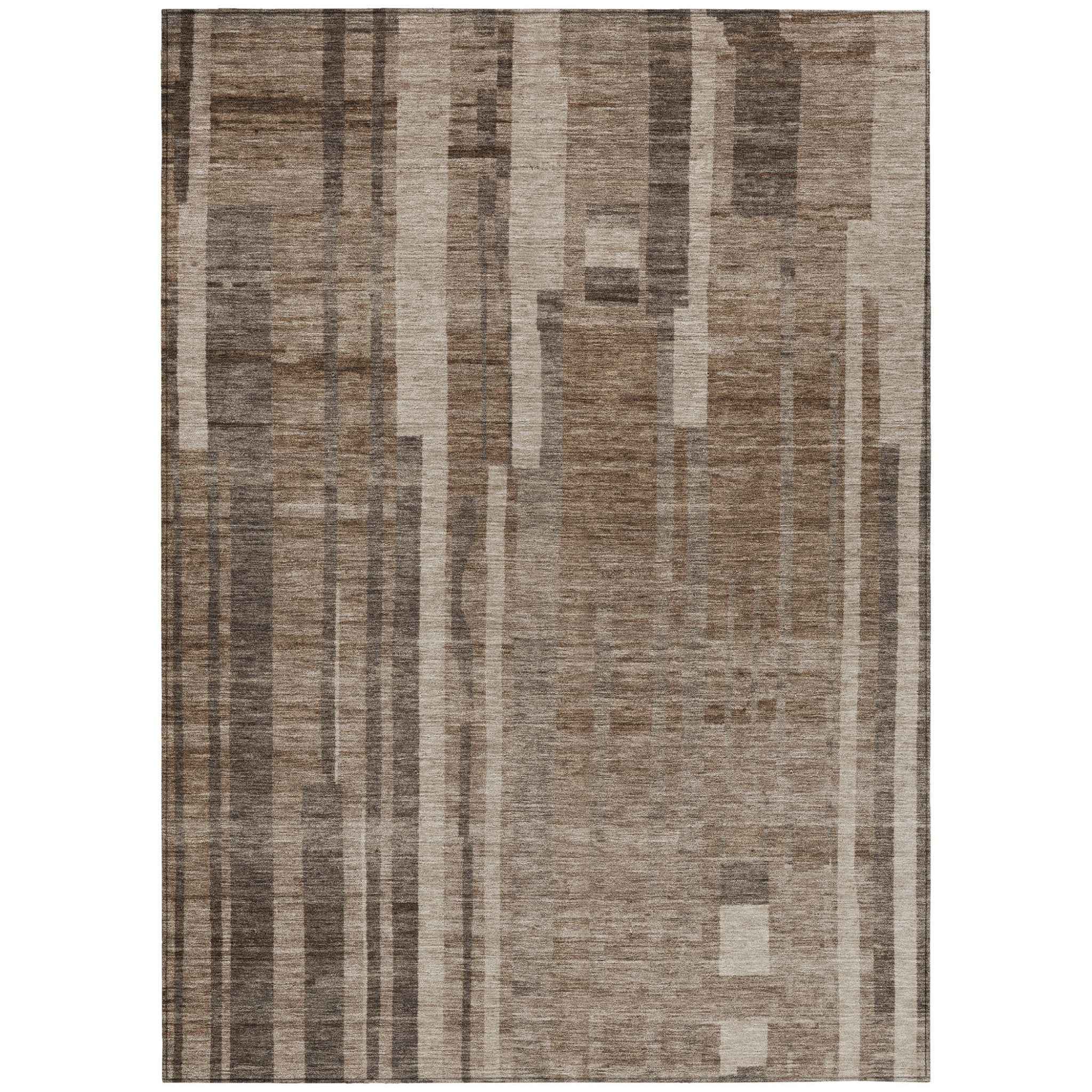 8' X 10' Brown And Beige Striped Washable Indoor Outdoor Area Rug