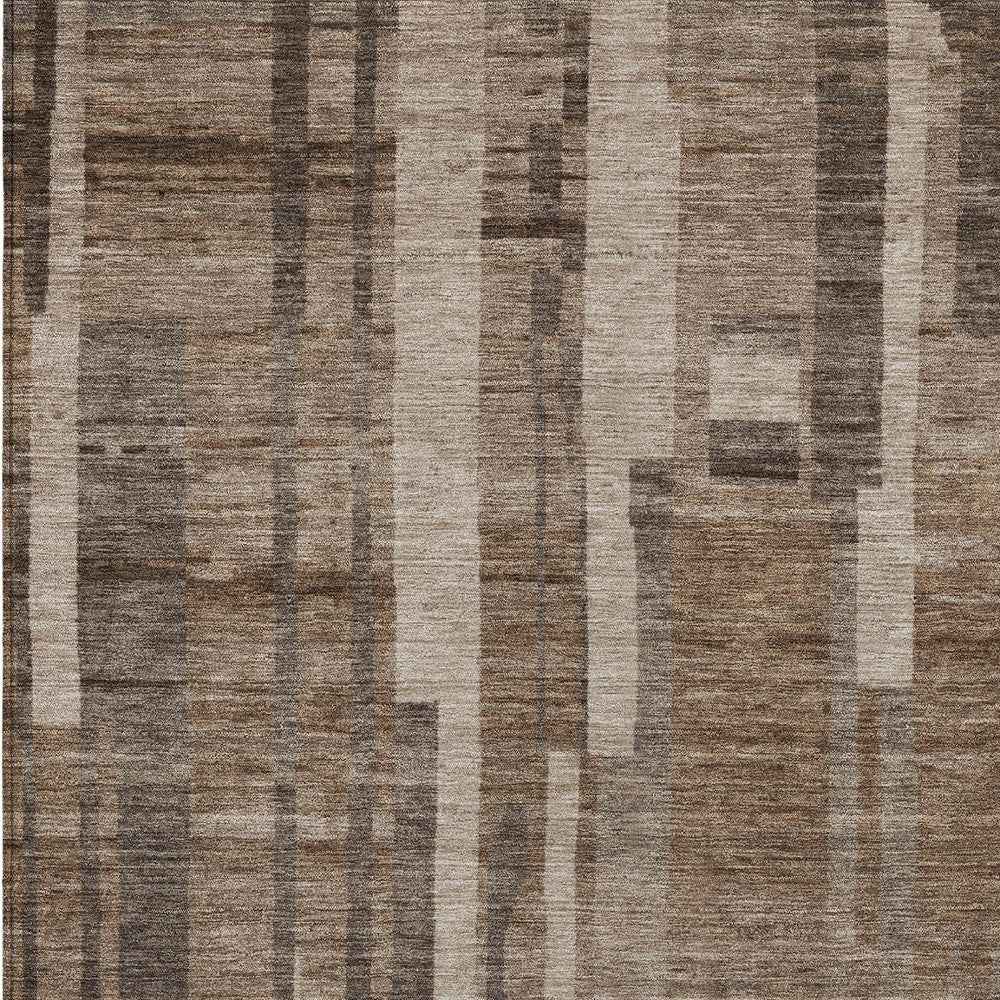8' X 10' Brown And Beige Striped Washable Indoor Outdoor Area Rug