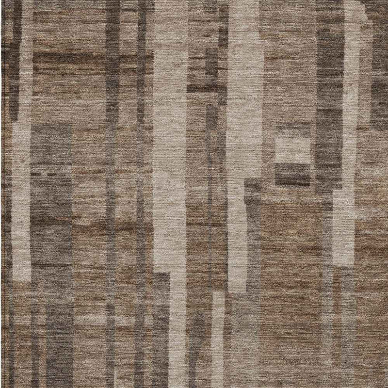 8' X 10' Brown And Beige Striped Washable Indoor Outdoor Area Rug