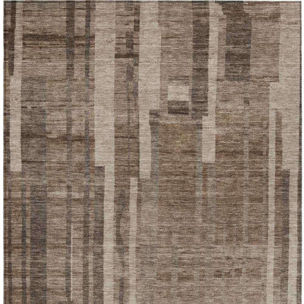 8' X 10' Brown And Beige Striped Washable Indoor Outdoor Area Rug
