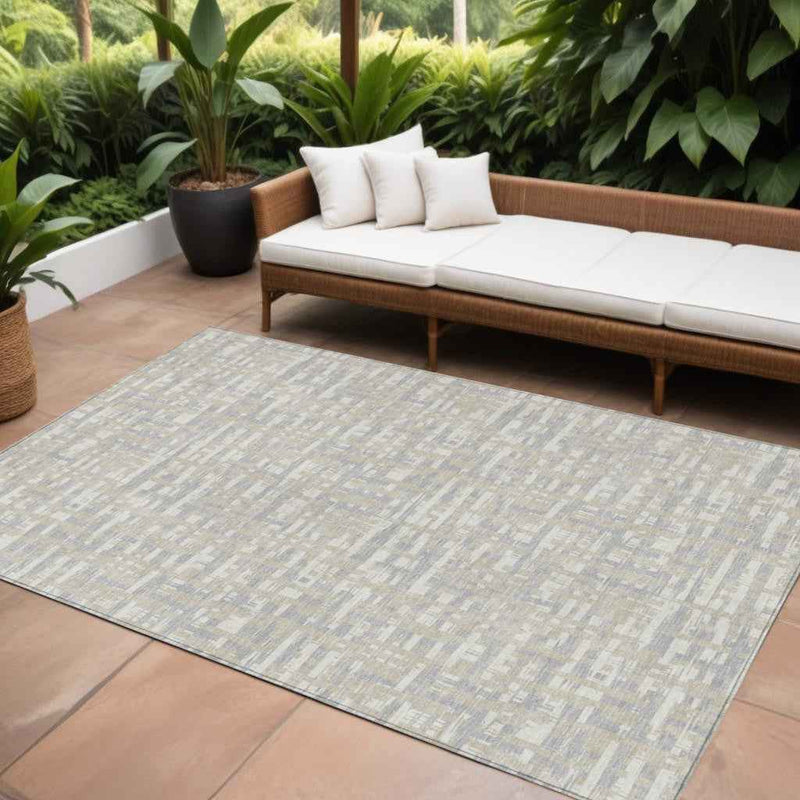 8' X 10' Beige And Gray Abstract Washable Indoor Outdoor Area Rug