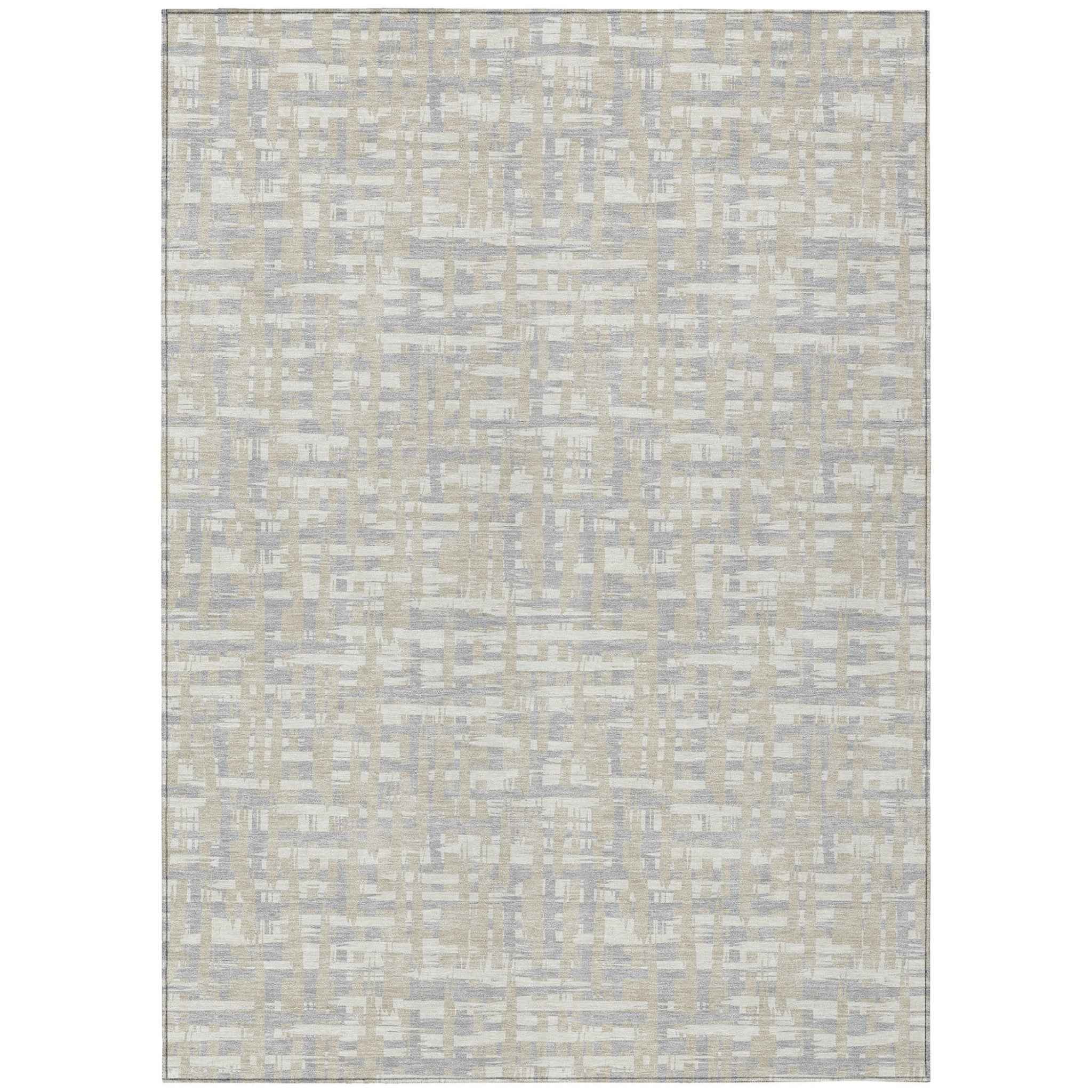 10' X 14' Beige And Gray Abstract Washable Indoor Outdoor Area Rug