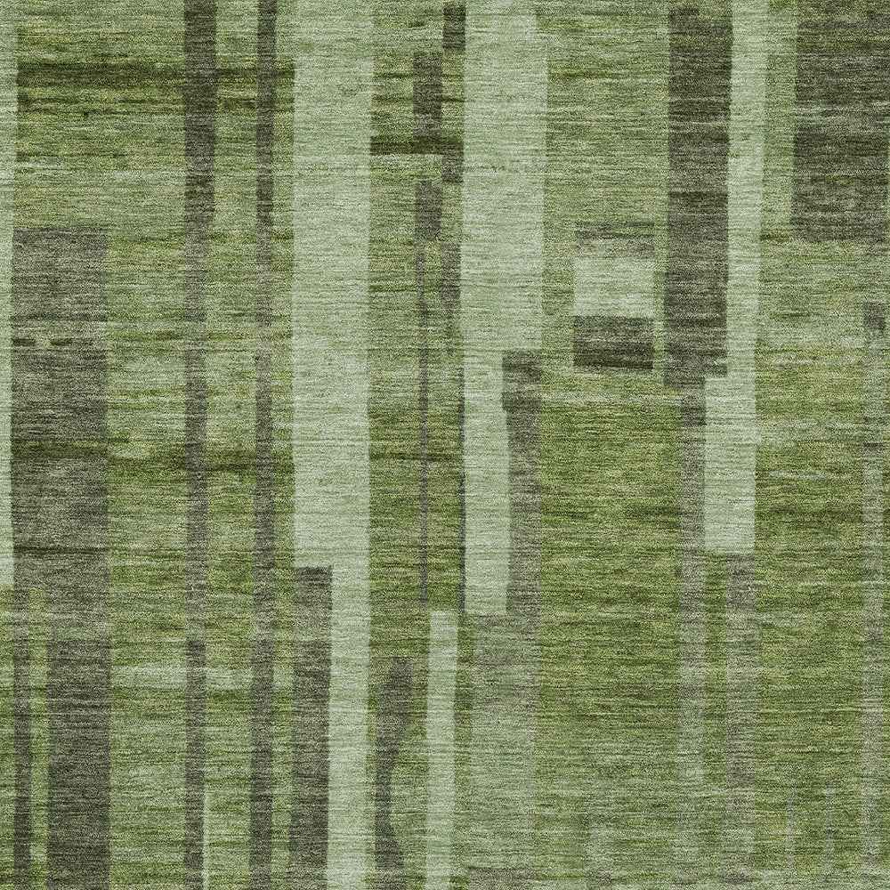 5' X 8' Green And Gray Striped Washable Indoor Outdoor Area Rug