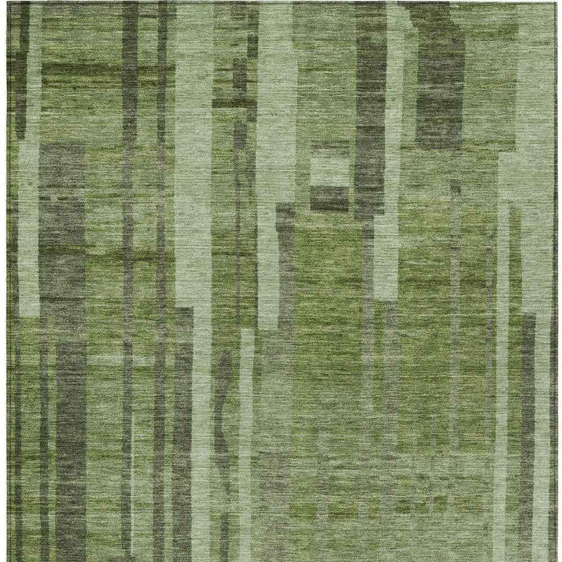 8' X 10' Green And Gray Striped Washable Indoor Outdoor Area Rug