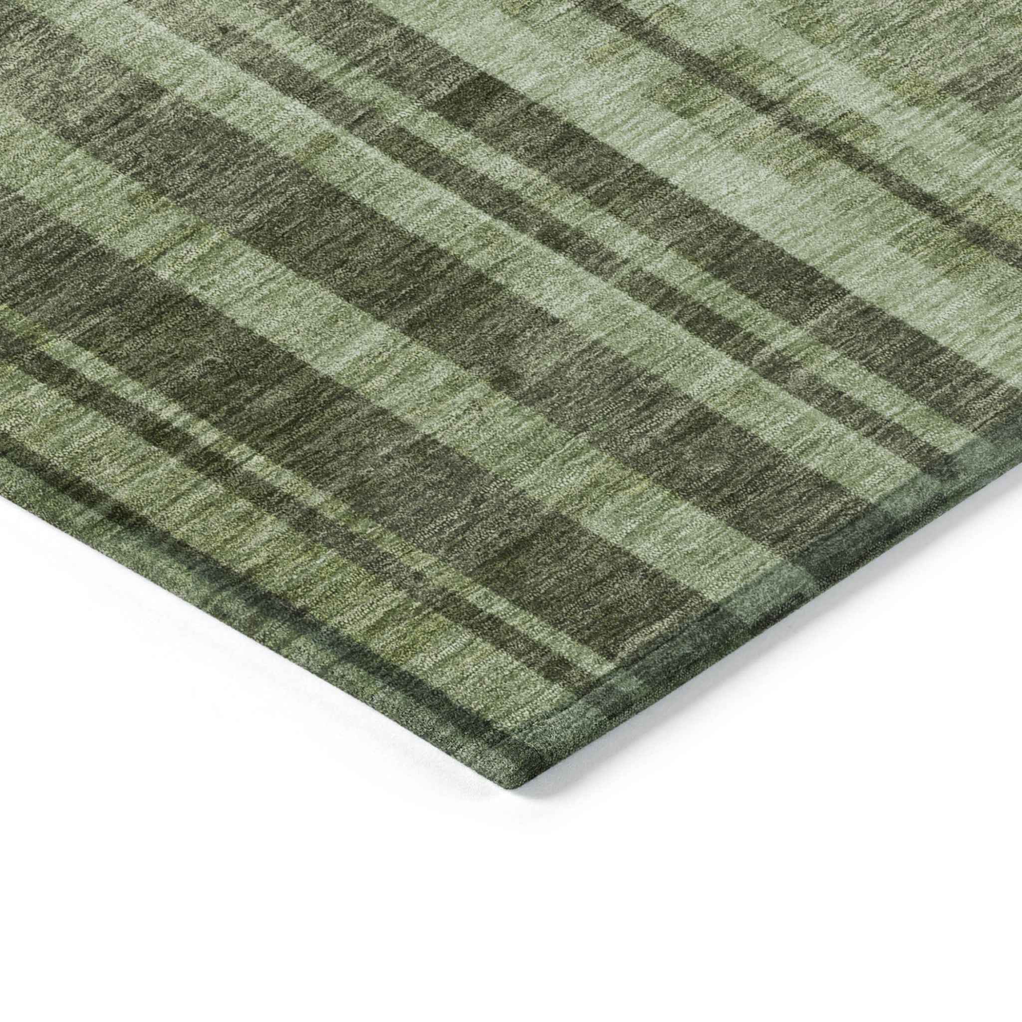 8' X 10' Green And Gray Striped Washable Indoor Outdoor Area Rug