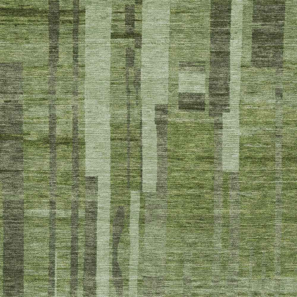8' X 10' Green And Gray Striped Washable Indoor Outdoor Area Rug
