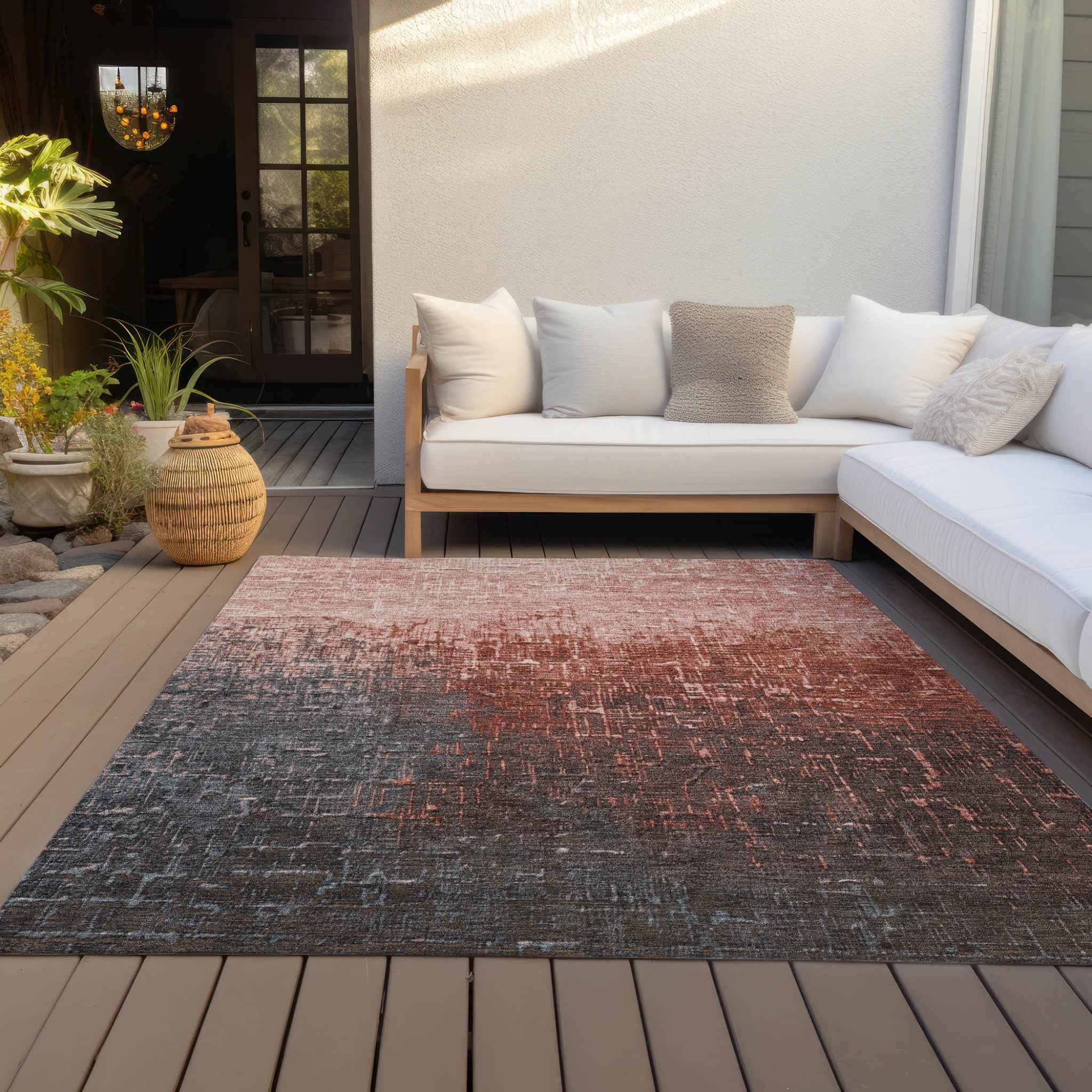 9' X 12' Blush And Dark Gray Ombre Washable Indoor Outdoor Area Rug