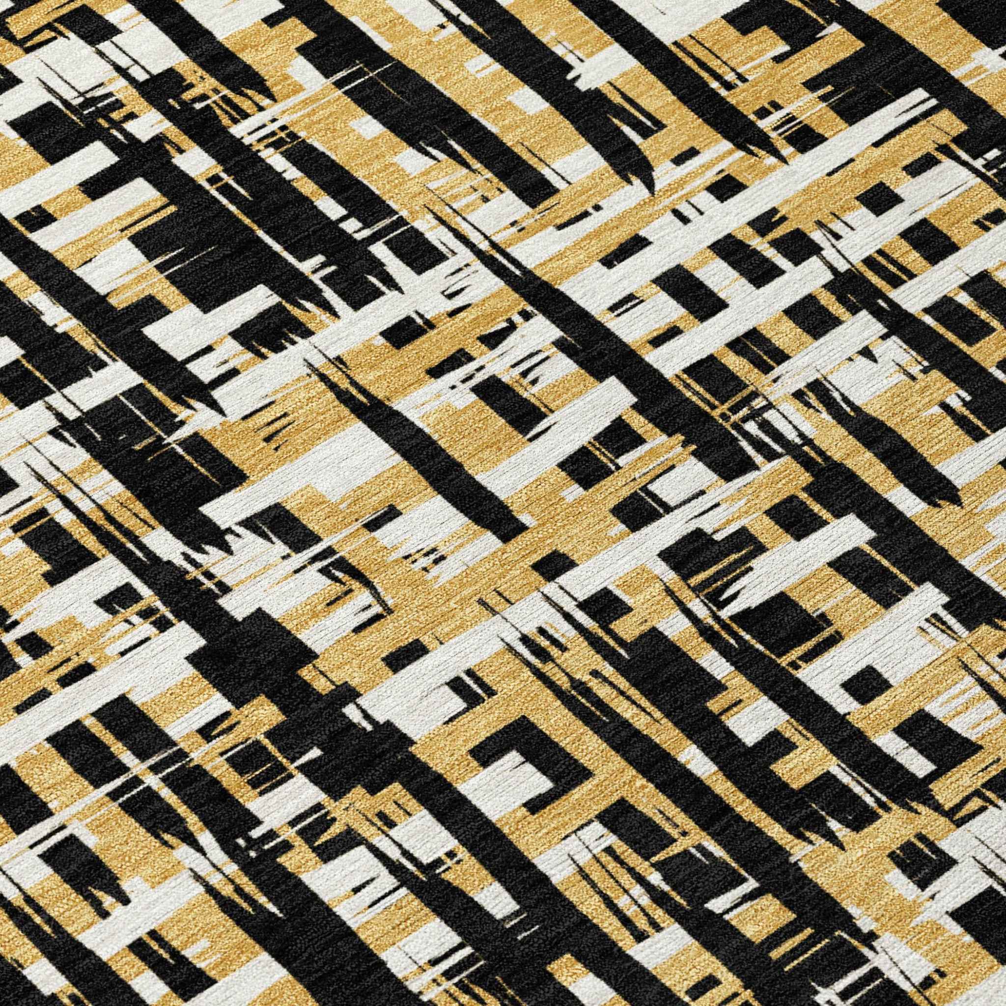 10' X 14' Black Gold And Ivory Abstract Washable Indoor Outdoor Area Rug