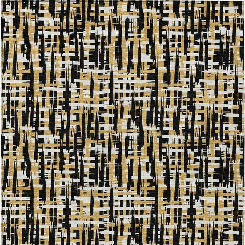 10' X 14' Black Gold And Ivory Abstract Washable Indoor Outdoor Area Rug