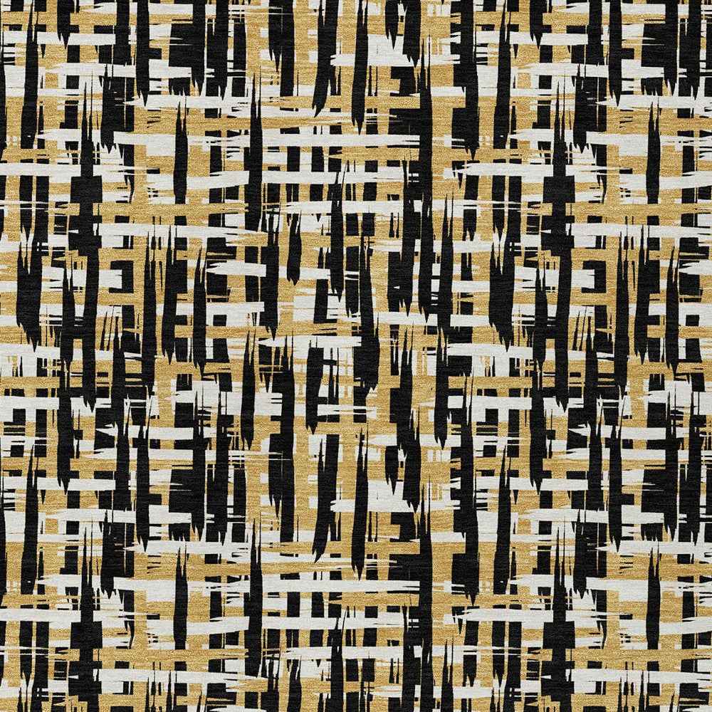 10' X 14' Black Gold And Ivory Abstract Washable Indoor Outdoor Area Rug