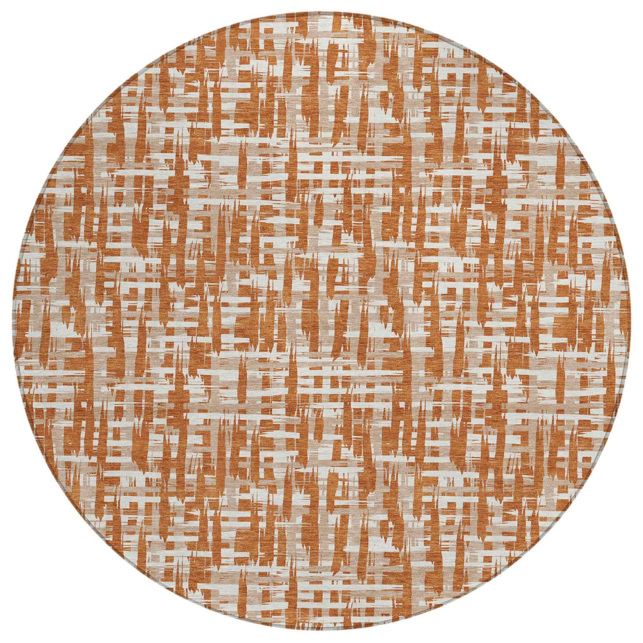 8' Terra Cotta Tan And Ivory Round Abstract Washable Indoor Outdoor Area Rug