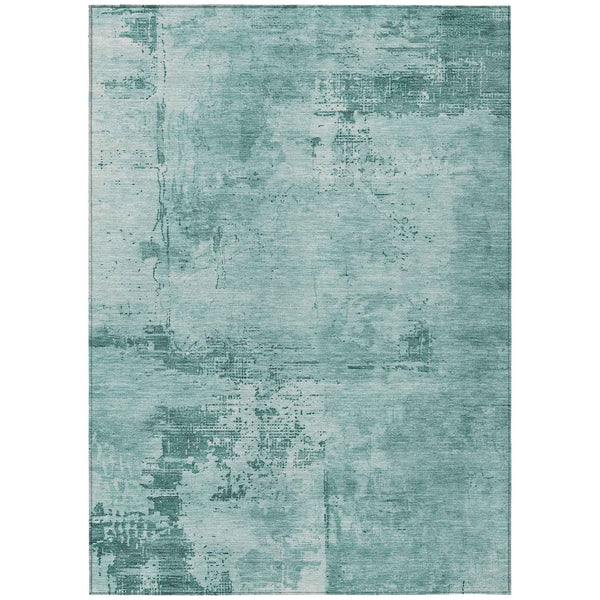 8' X 10' Teal Blue And Ivory Abstract Washable Indoor Outdoor Area Rug