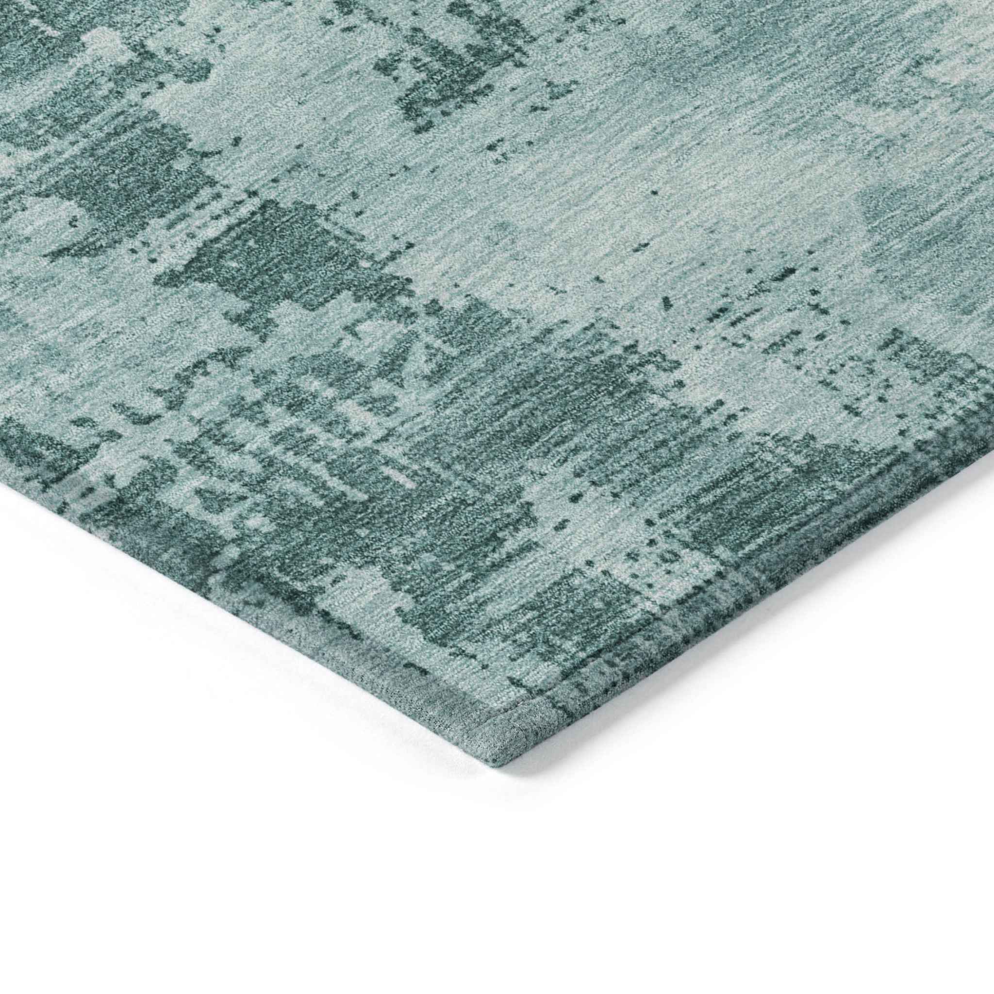 8' X 10' Teal Blue And Ivory Abstract Washable Indoor Outdoor Area Rug