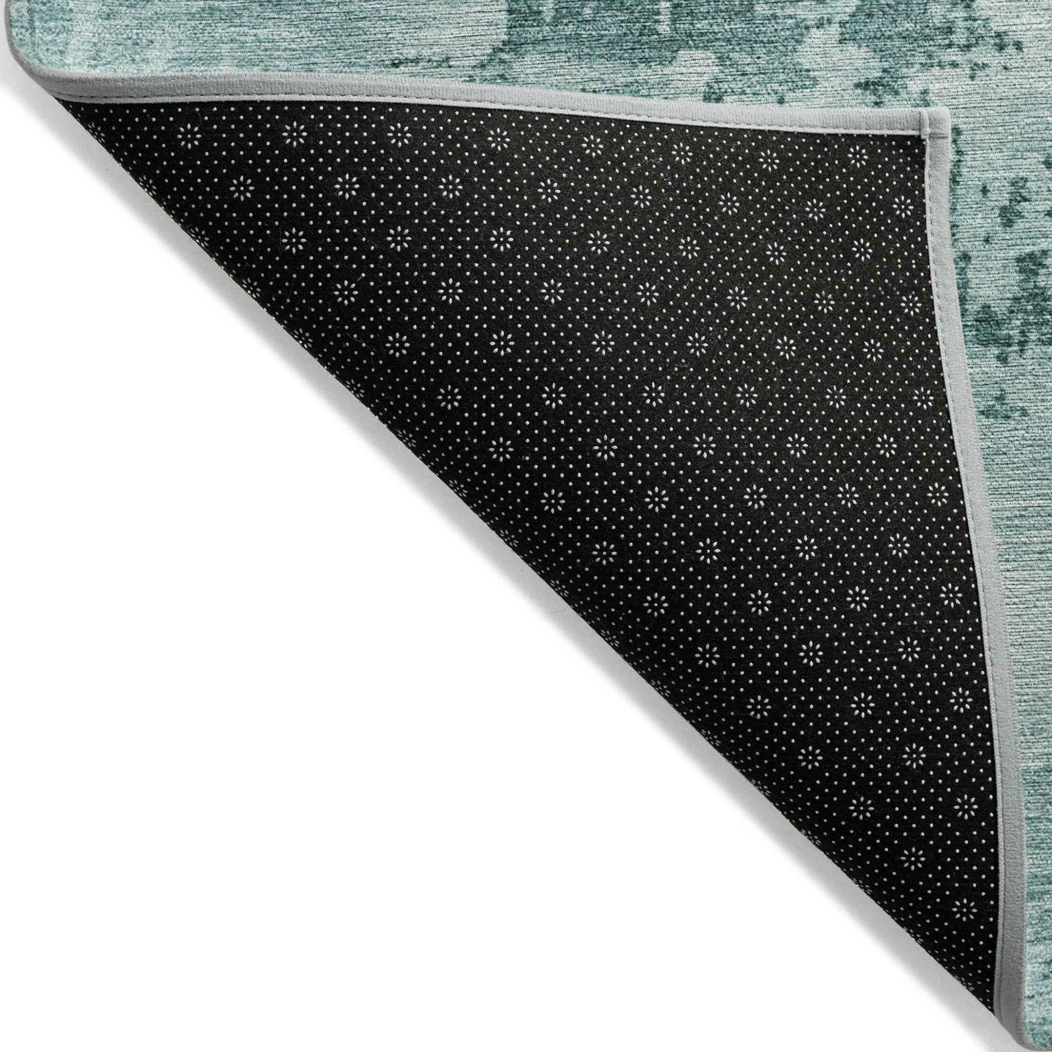 8' X 10' Teal Blue And Ivory Abstract Washable Indoor Outdoor Area Rug