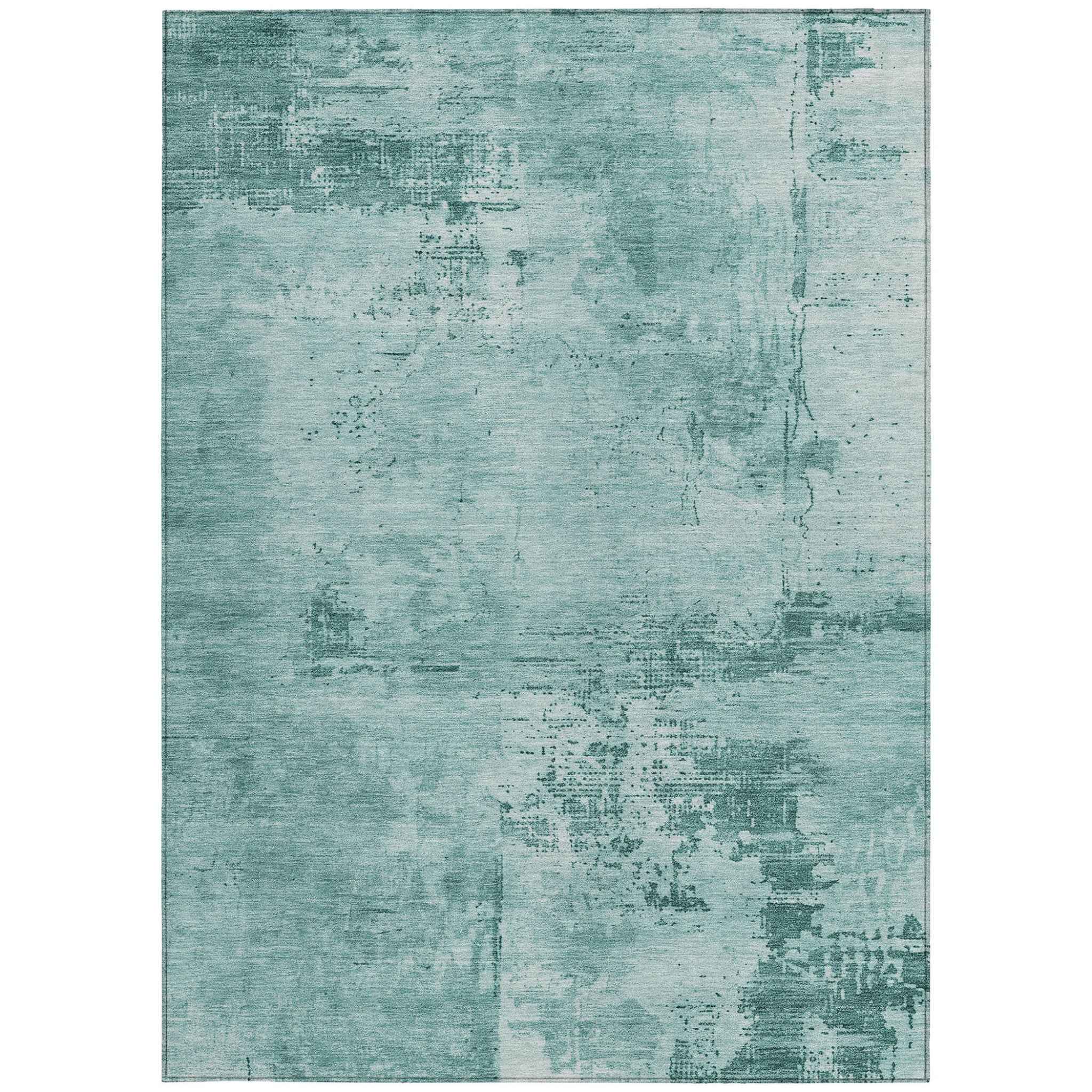 8' X 10' Teal Blue And Ivory Abstract Washable Indoor Outdoor Area Rug