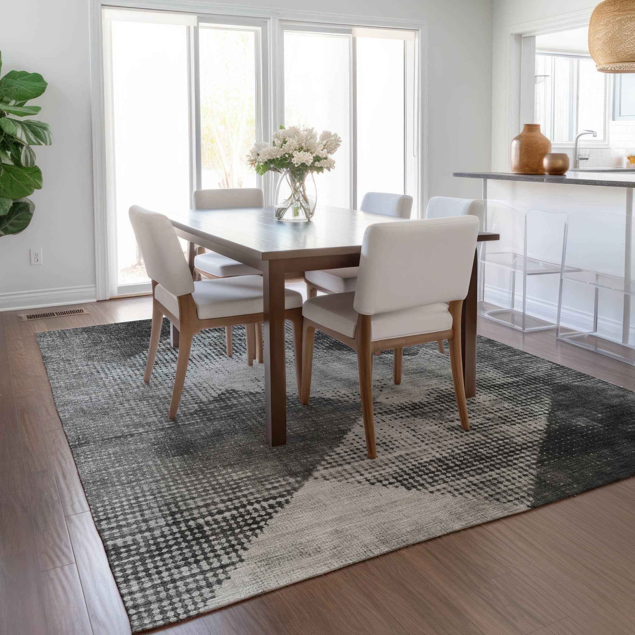 10' X 14' Gray And Black Geometric Washable Indoor Outdoor Area Rug