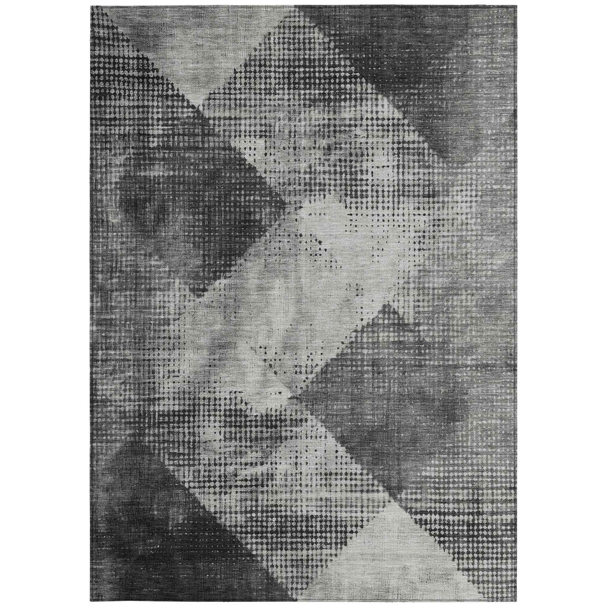 10' X 14' Gray And Black Geometric Washable Indoor Outdoor Area Rug