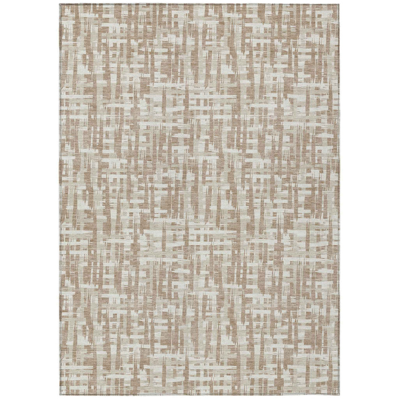 3' X 5' Tan And Beige Abstract Washable Indoor Outdoor Area Rug