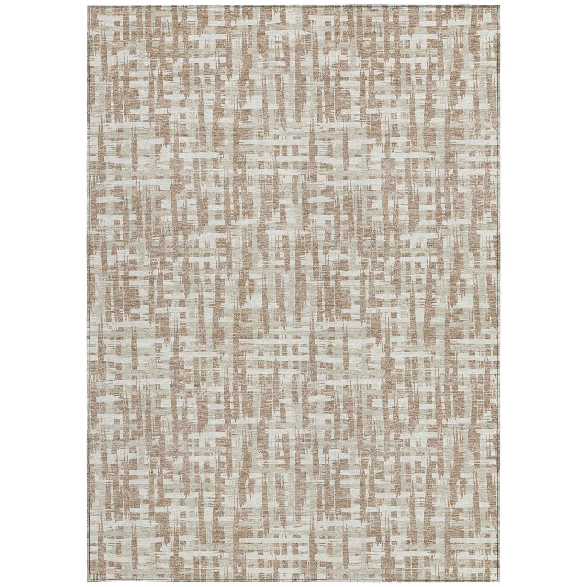 3' X 5' Tan And Beige Abstract Washable Indoor Outdoor Area Rug