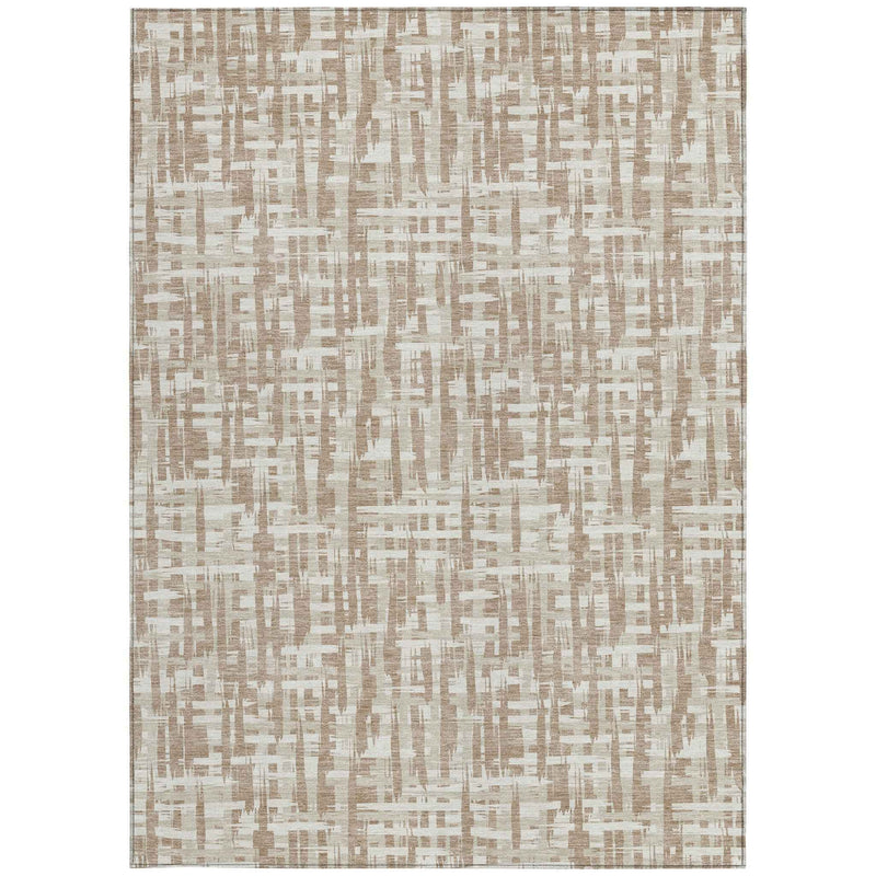 3' X 5' Tan And Beige Abstract Washable Indoor Outdoor Area Rug