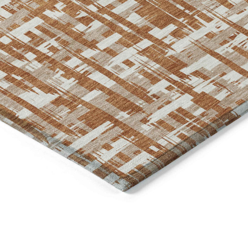 3' X 5' Terra Cotta Tan And Ivory Abstract Washable Indoor Outdoor Area Rug