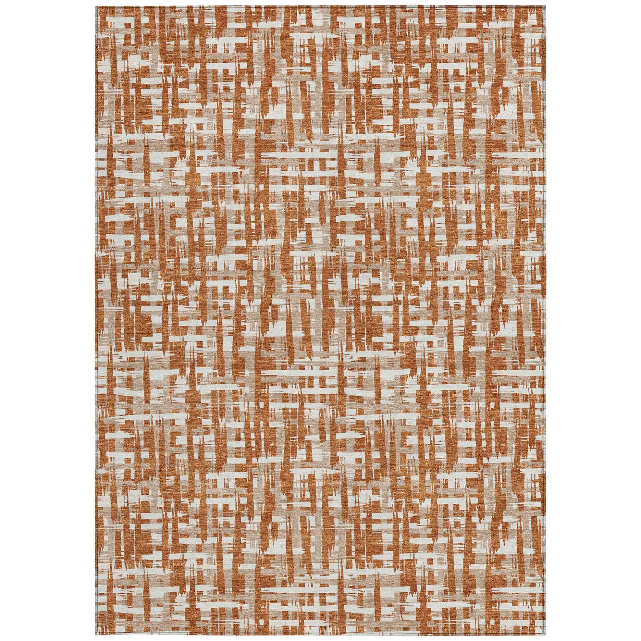 3' X 5' Terra Cotta Tan And Ivory Abstract Washable Indoor Outdoor Area Rug