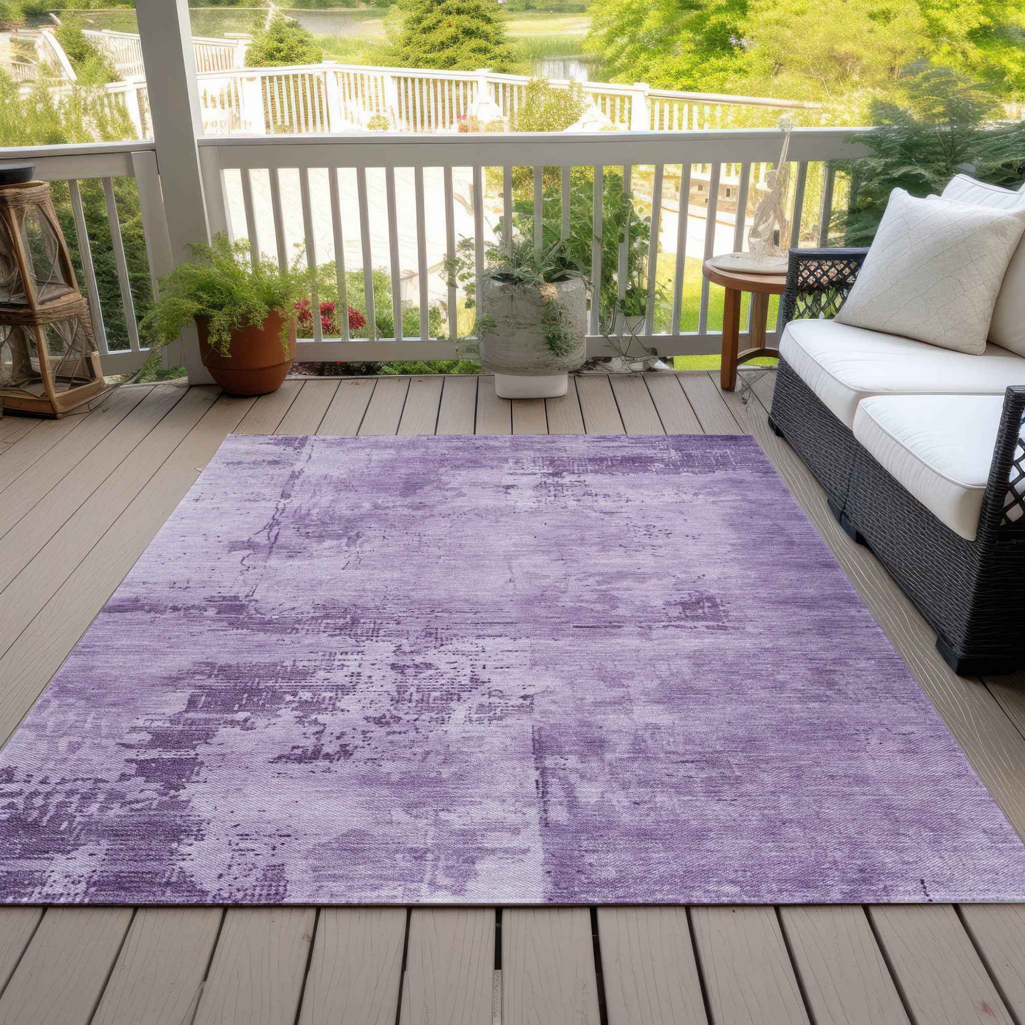9' X 12' Lavender And Purple Abstract Washable Indoor Outdoor Area Rug