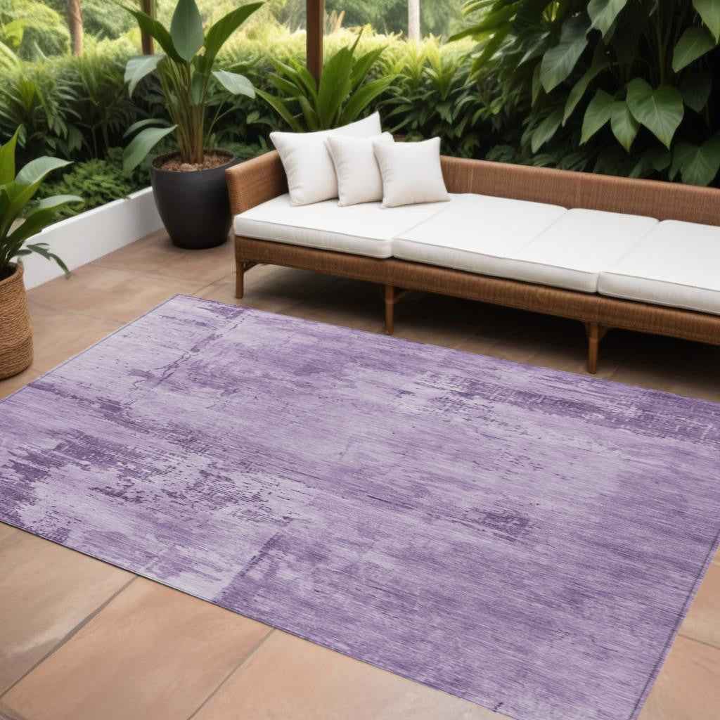 9' X 12' Lavender And Purple Abstract Washable Indoor Outdoor Area Rug