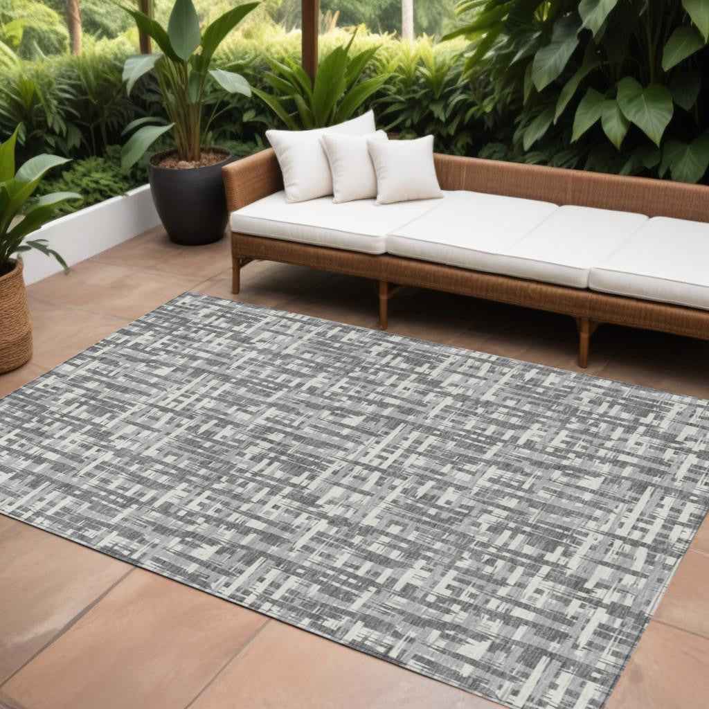 10' X 14' Gray And Charcoal Abstract Washable Indoor Outdoor Area Rug