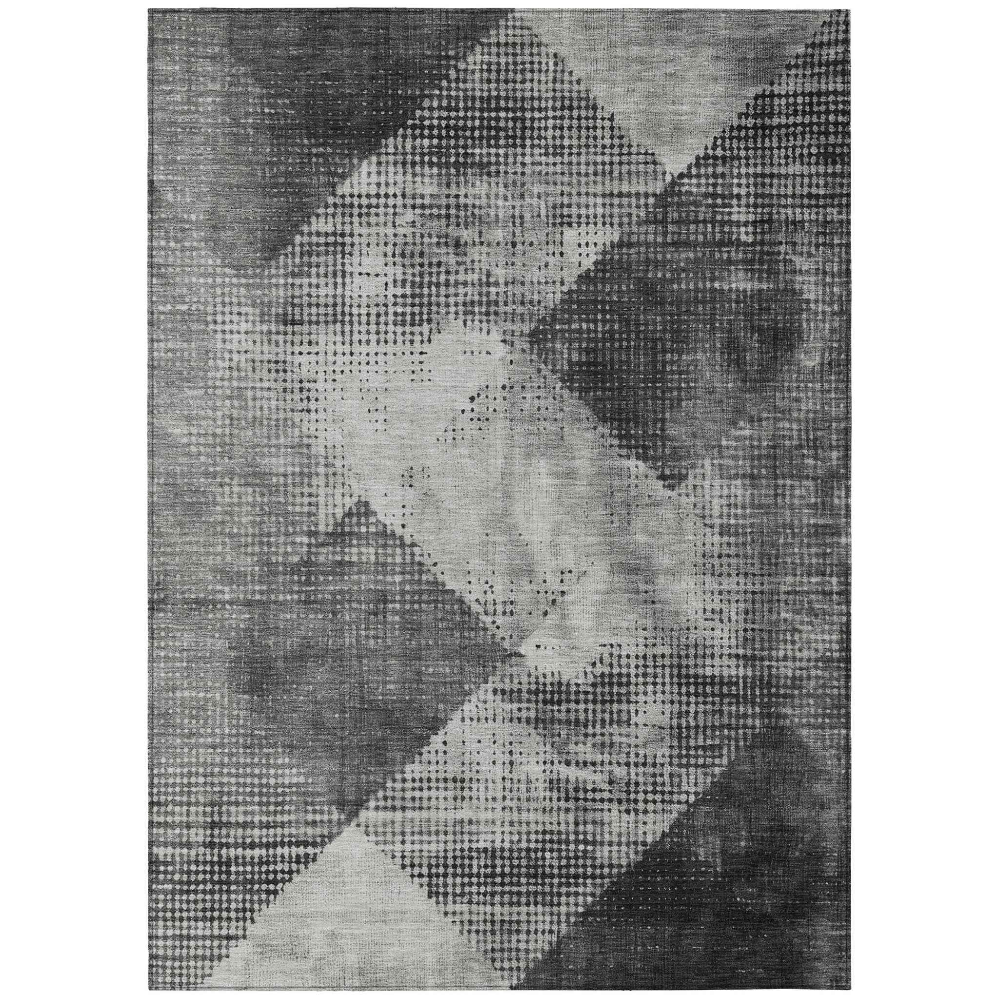 9' X 12' Gray And Black Geometric Washable Indoor Outdoor Area Rug