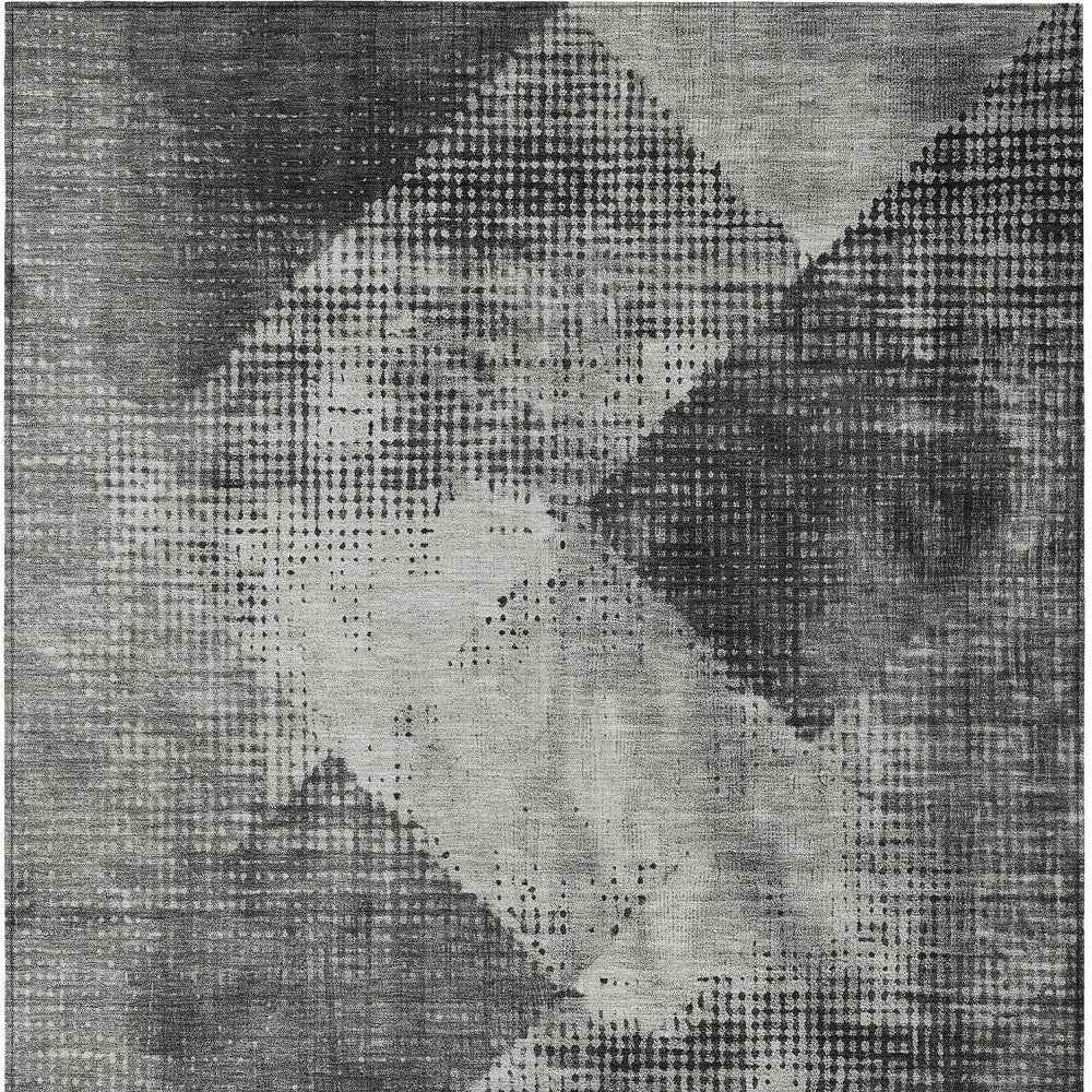 9' X 12' Gray And Black Geometric Washable Indoor Outdoor Area Rug