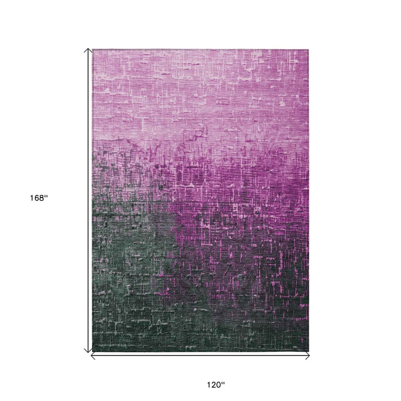 10' X 14' Blush And Dark Gray Ombre Washable Indoor Outdoor Area Rug