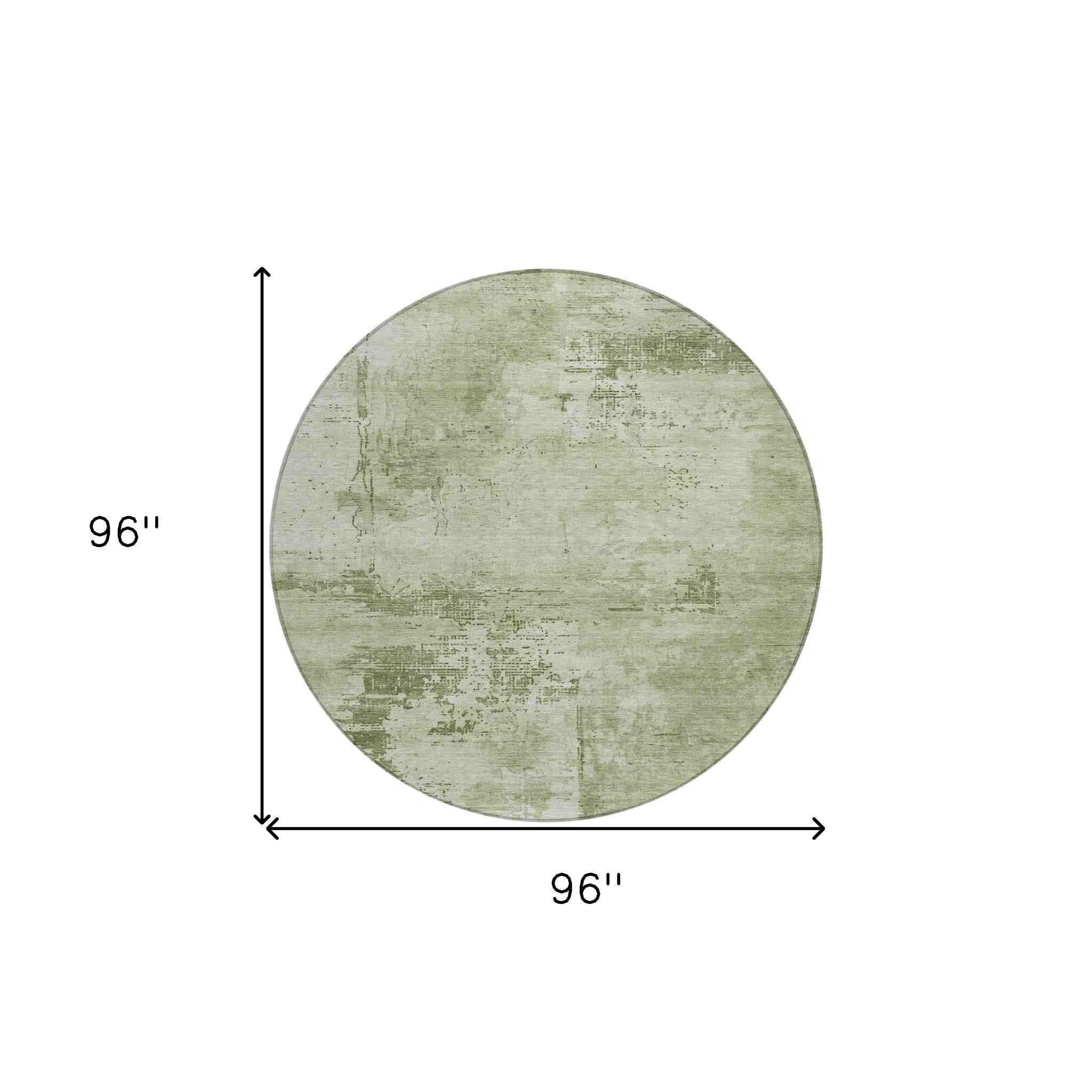 8' Olive Green And Ivory Round Abstract Washable Indoor Outdoor Area Rug