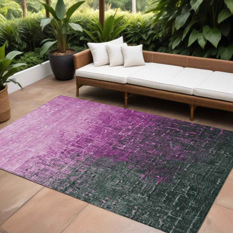 8' X 10' Blush And Dark Gray Ombre Washable Indoor Outdoor Area Rug