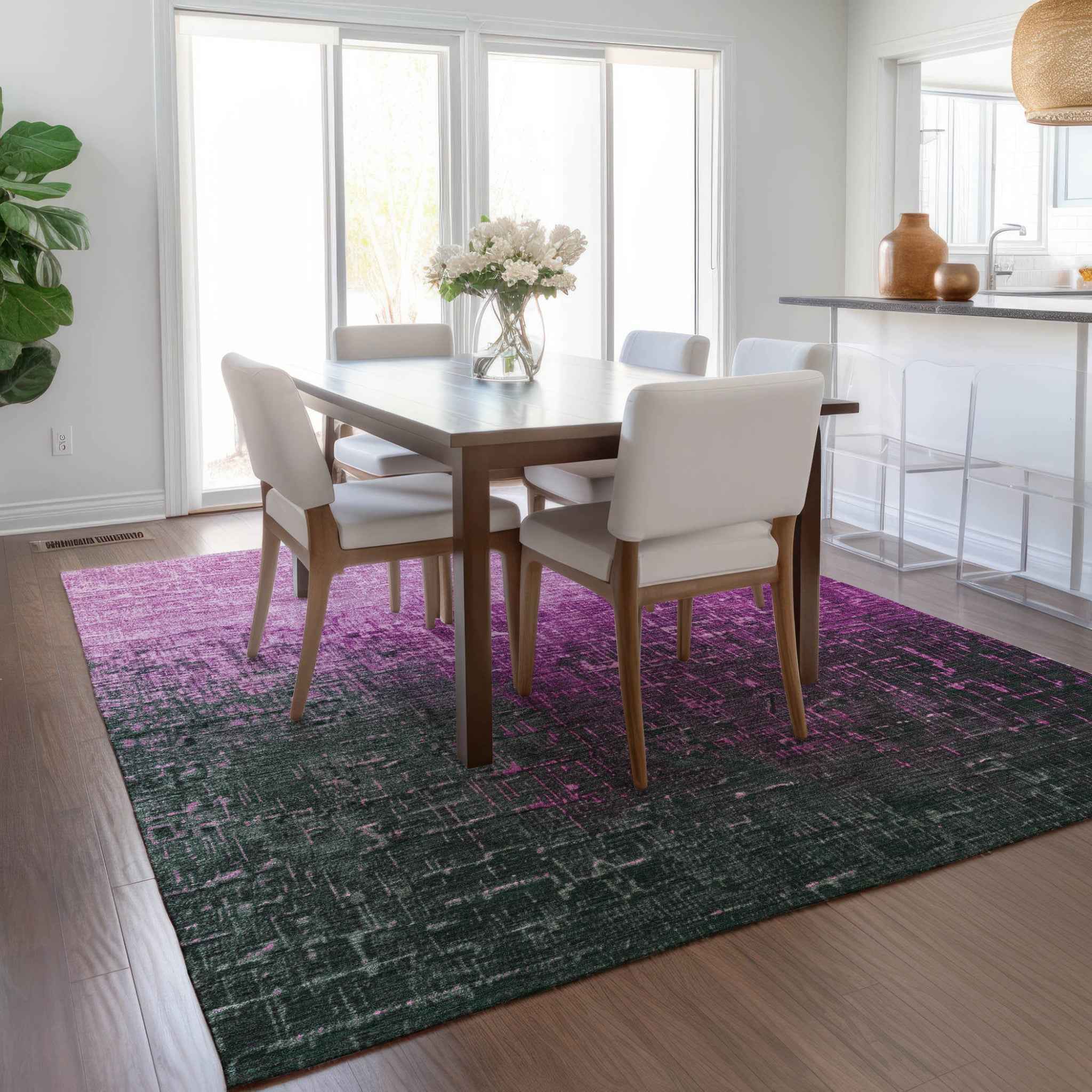 8' X 10' Blush And Dark Gray Ombre Washable Indoor Outdoor Area Rug