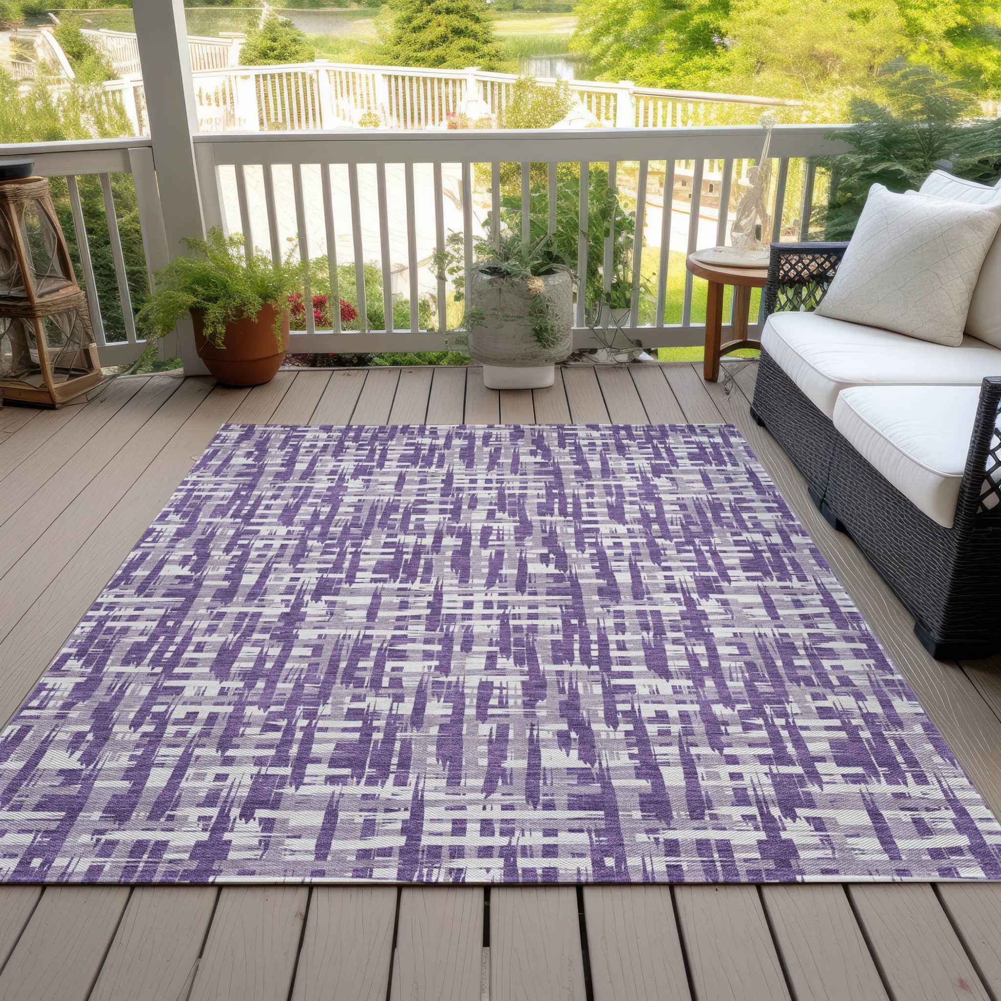 10' X 14' Purple And Lavender Abstract Washable Indoor Outdoor Area Rug