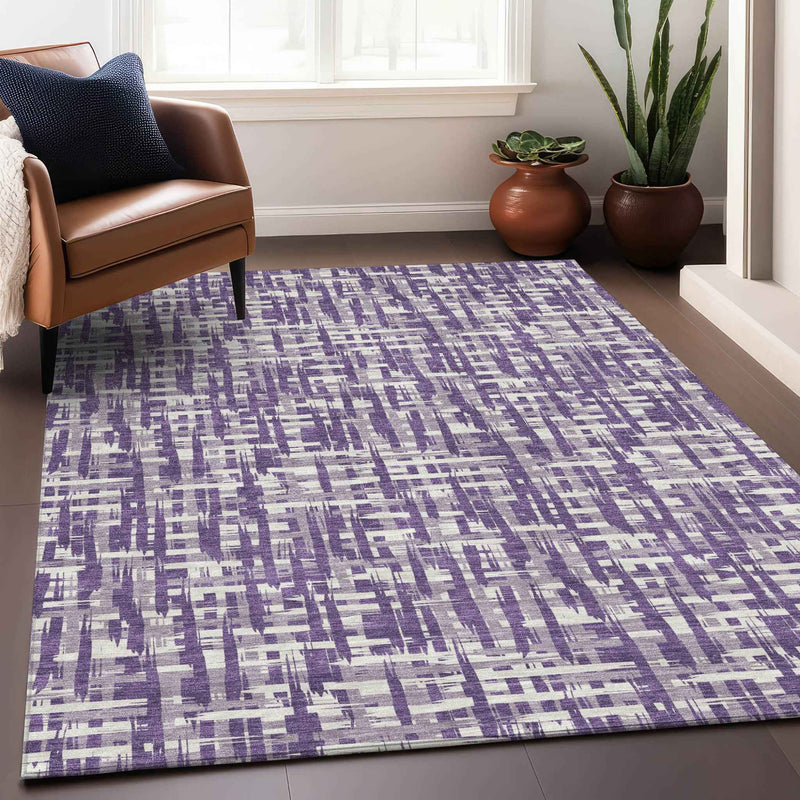 10' X 14' Purple And Lavender Abstract Washable Indoor Outdoor Area Rug