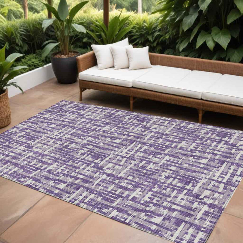 10' X 14' Purple And Lavender Abstract Washable Indoor Outdoor Area Rug