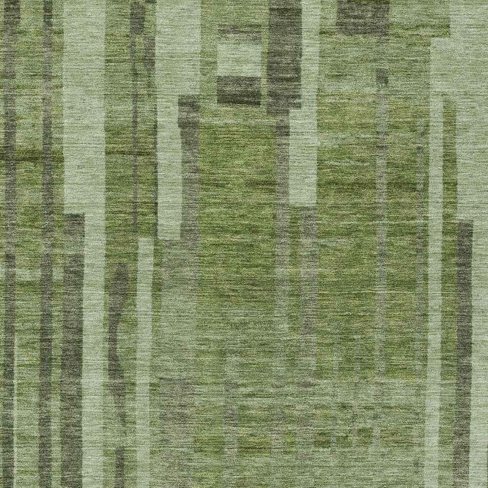 3' X 5' Green And Gray Striped Washable Indoor Outdoor Area Rug
