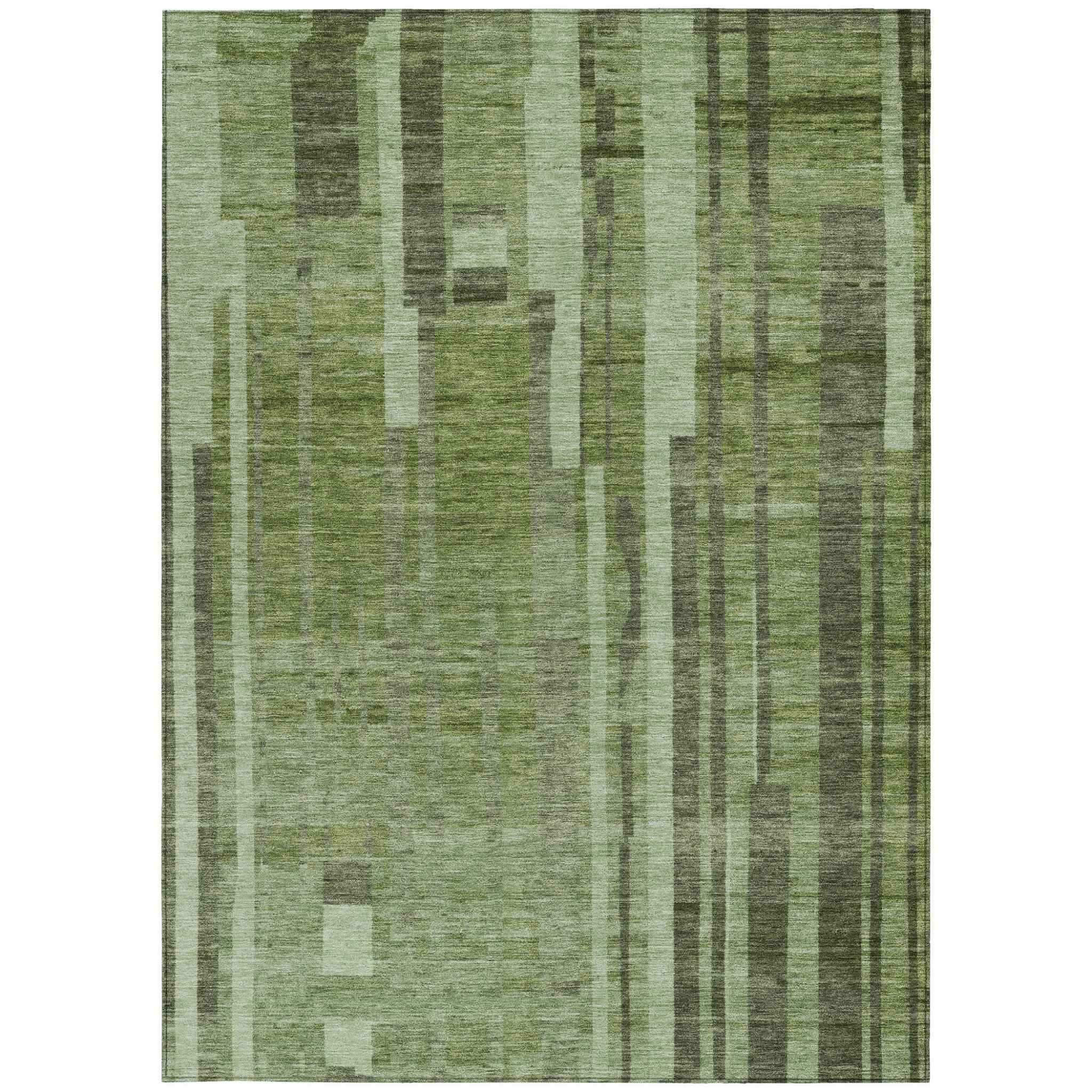 3' X 5' Green And Gray Striped Washable Indoor Outdoor Area Rug