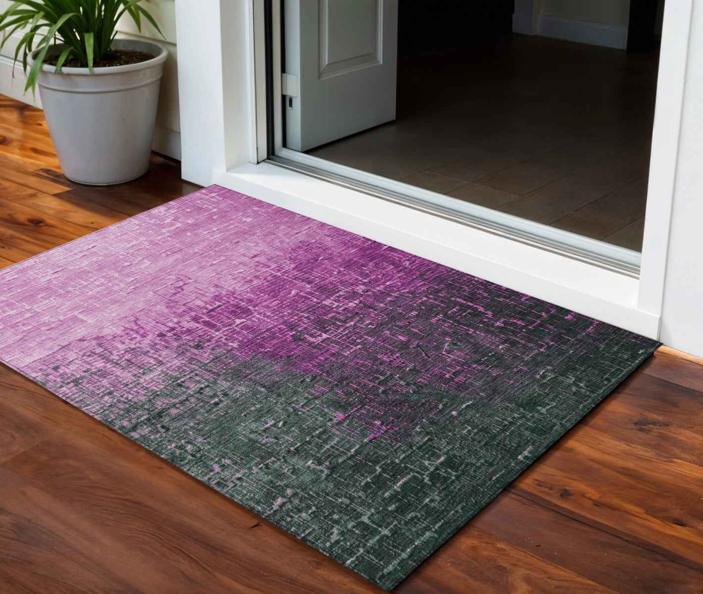 3' X 5' Blush And Dark Gray Ombre Washable Indoor Outdoor Area Rug