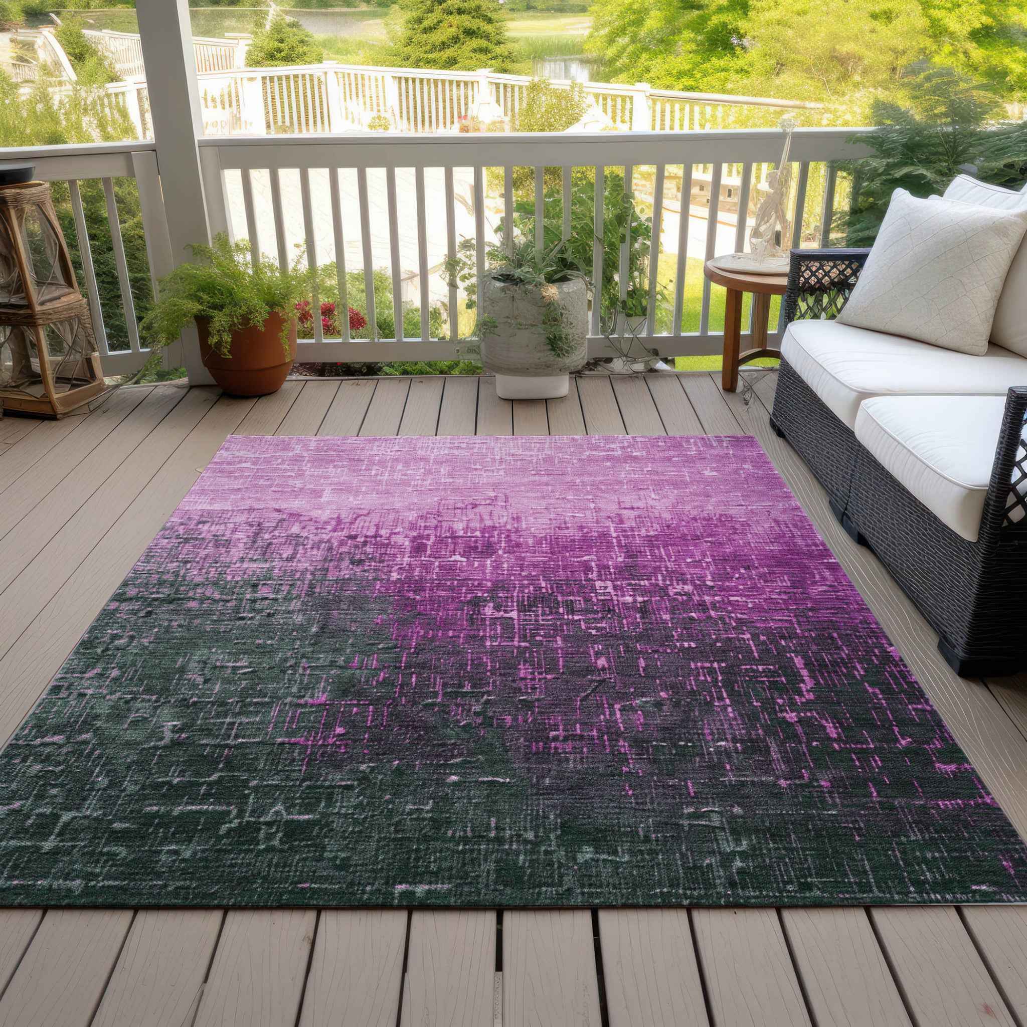 3' X 5' Blush And Dark Gray Ombre Washable Indoor Outdoor Area Rug